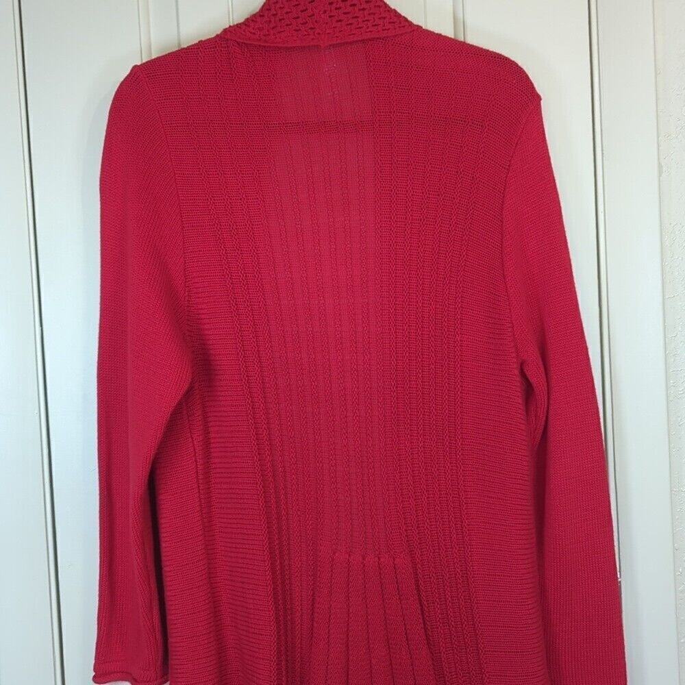 NY Collection Womens SZ XL Long Red Open Front Crotchet Cardigan Sweater - Picture 7 of 9